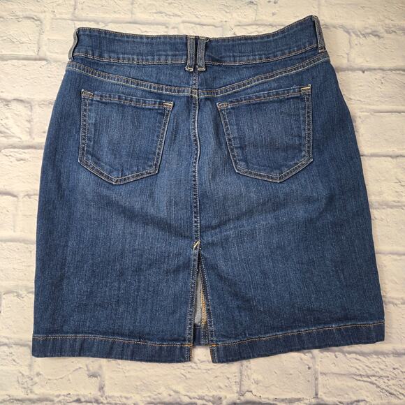 Old Navy Perfect Pencil Denim Skirt Yuki Dark Wash Back Vent size 10 Modest - Picture 2 of 9
